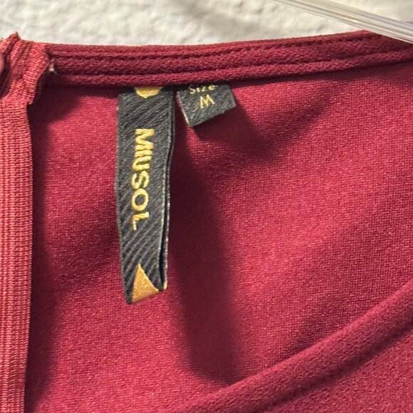 Musol Burgundy Dress With 3/4 Sleeves & Back Zipper Size M Polyester/Spandex Ble - Picture 3 of 12